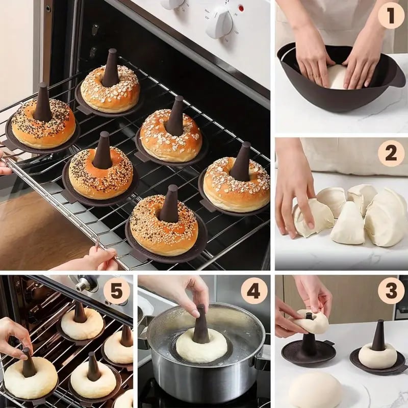 🍩👩‍🍳Bagel Silicone Molds📦6 Pcs🥰Easy Bagel Maker Molds - Bake Perfect Bagels at Home!