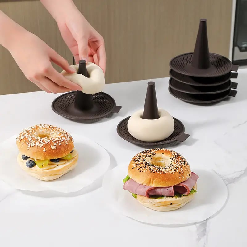 🍩👩‍🍳Bagel Silicone Molds📦6 Pcs🥰Easy Bagel Maker Molds - Bake Perfect Bagels at Home!