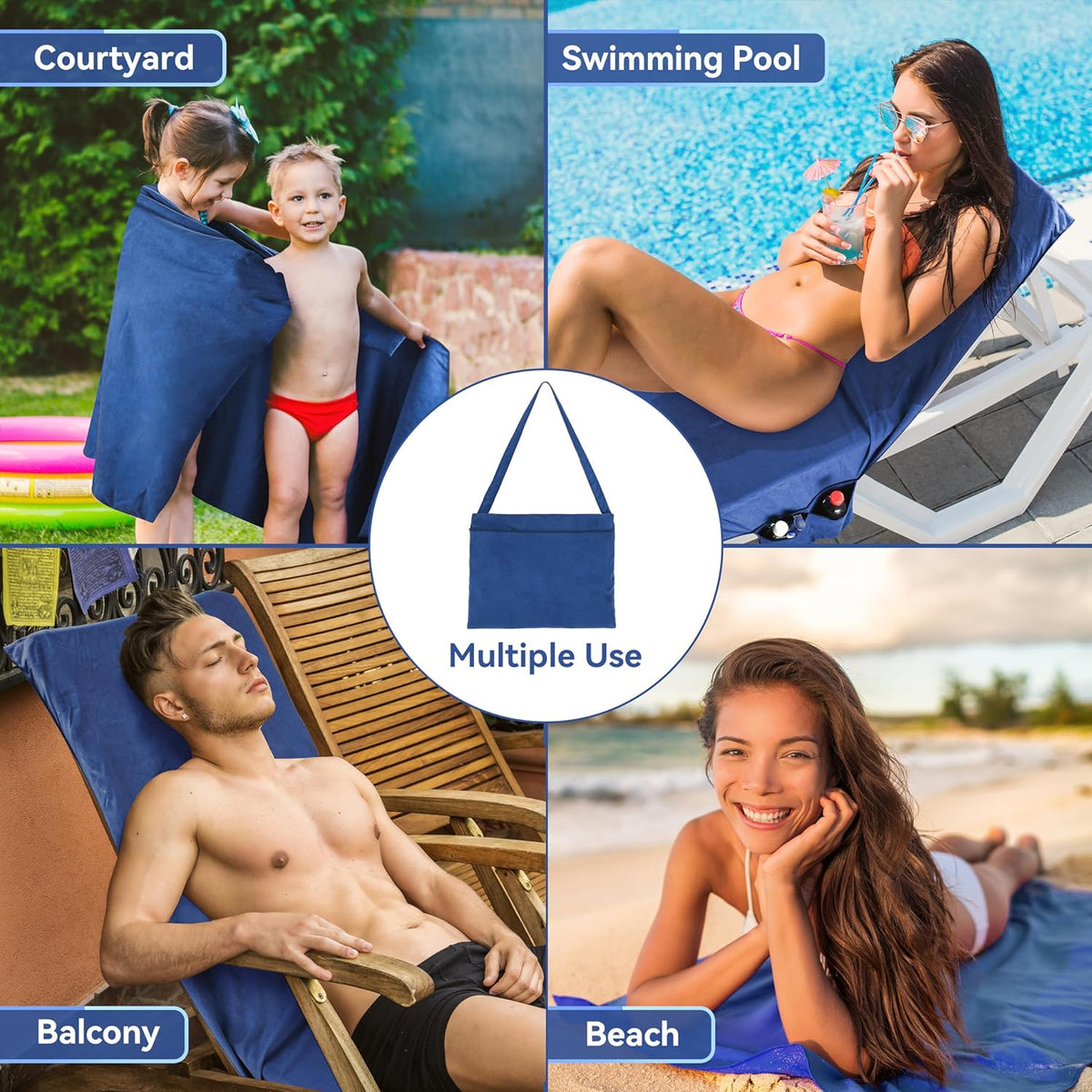 🏖️Summer Hot Sale - ONLY ￡13.99!!⚡50K+ SOLD!🌞🌊Sun Lounger Towel in Bag with Pockets Storage